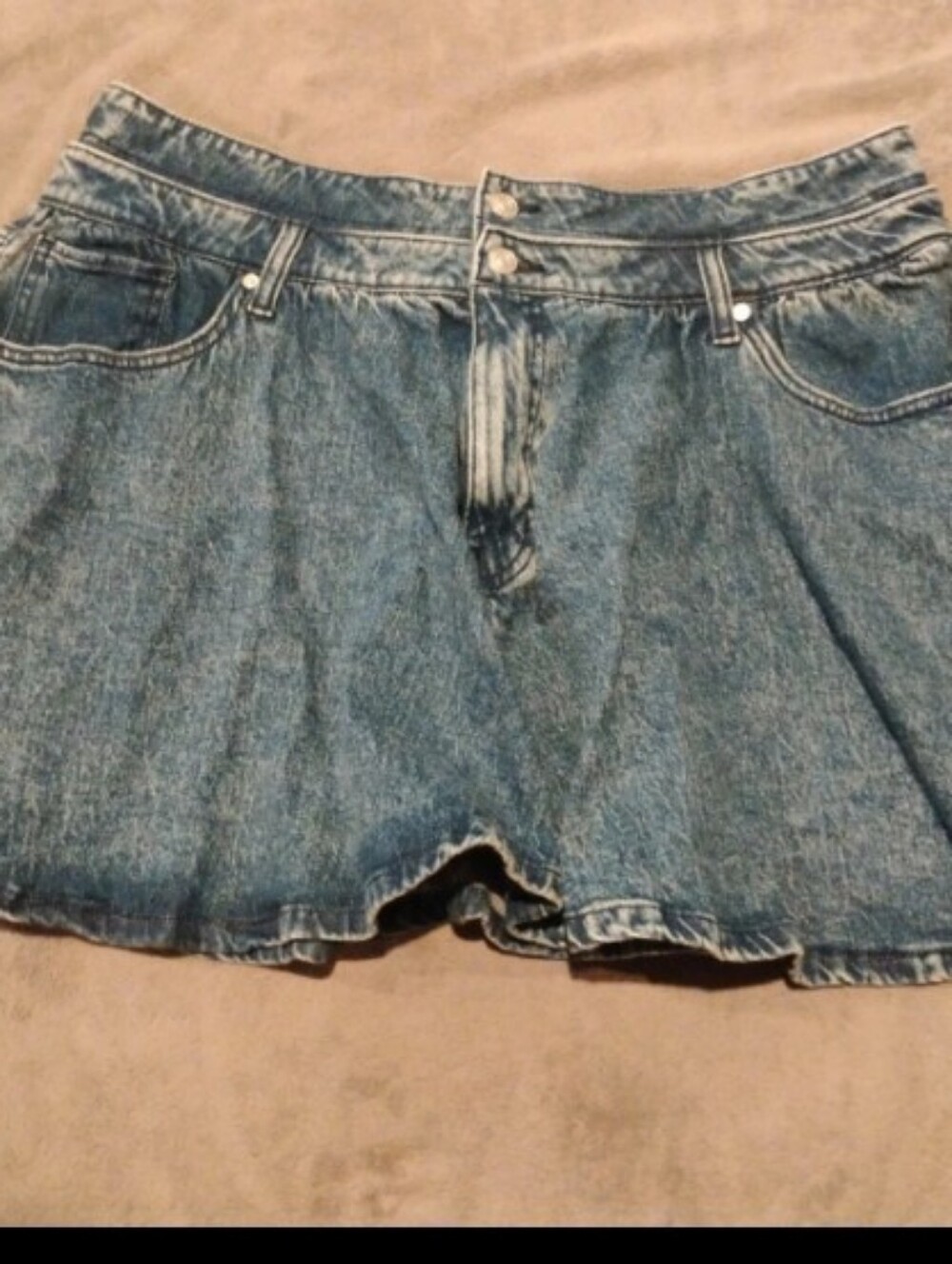 Scoop Double Waistband Acid Wash Denim Skirt Mini - Plus Size 16